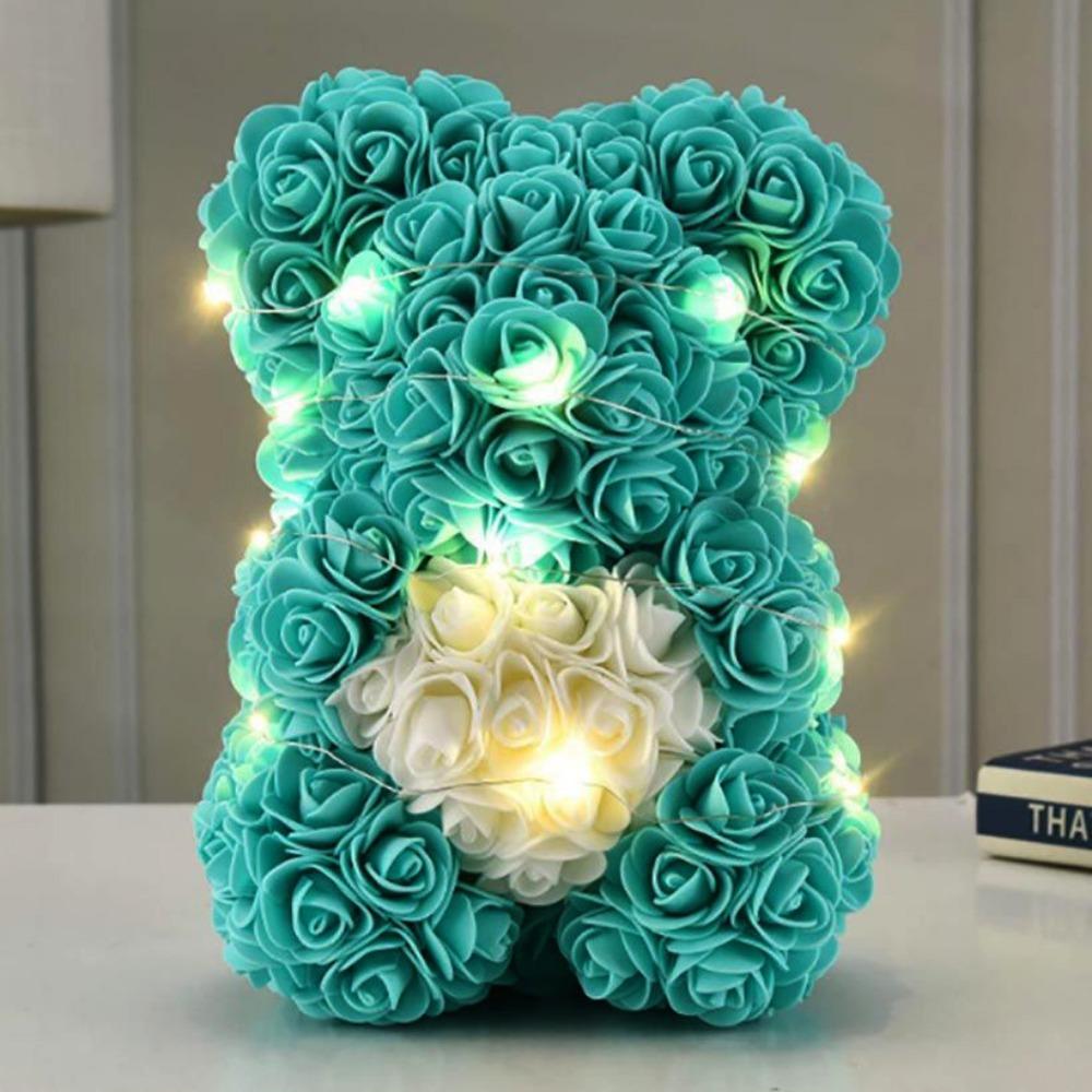 25cm Artificial Teddy Rose Multicolors Romantic Valentines Day Gift Flower Bear with LED Strip Girlfriend Women Anniversary Bear