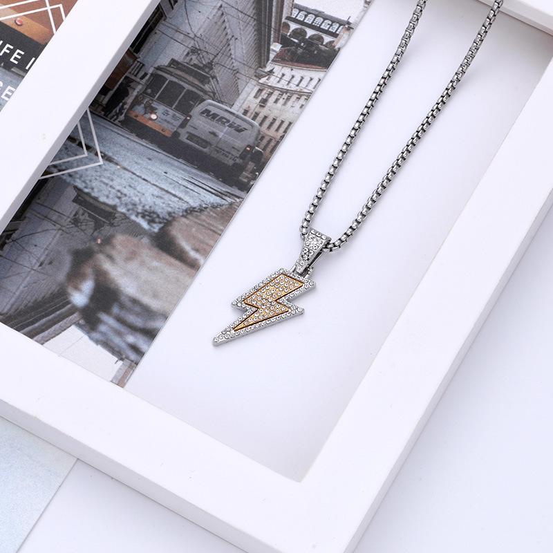 Trendy Street Bounce Di Hip Hop Pendant with Diamonds, Fashionable Personality, Lightning Ins Necklace, Sweater Chain, Men's Street Dance Accessories