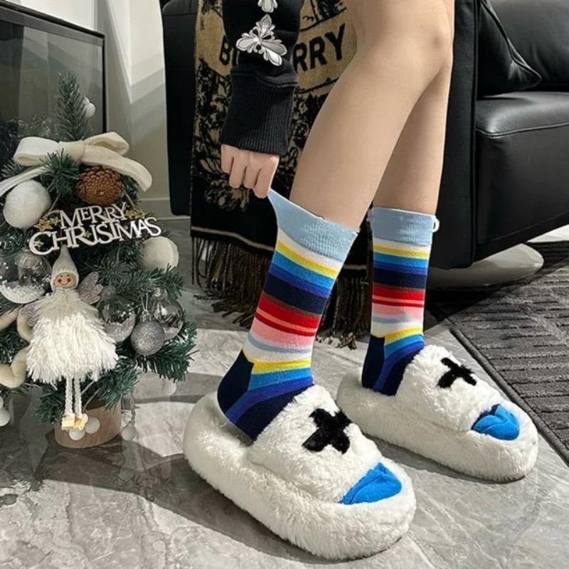 

Радужные полосатые носки для женщин в контрастных цветах, модные и индивидуалистичные хлопковые носки до середины икры 1 pair