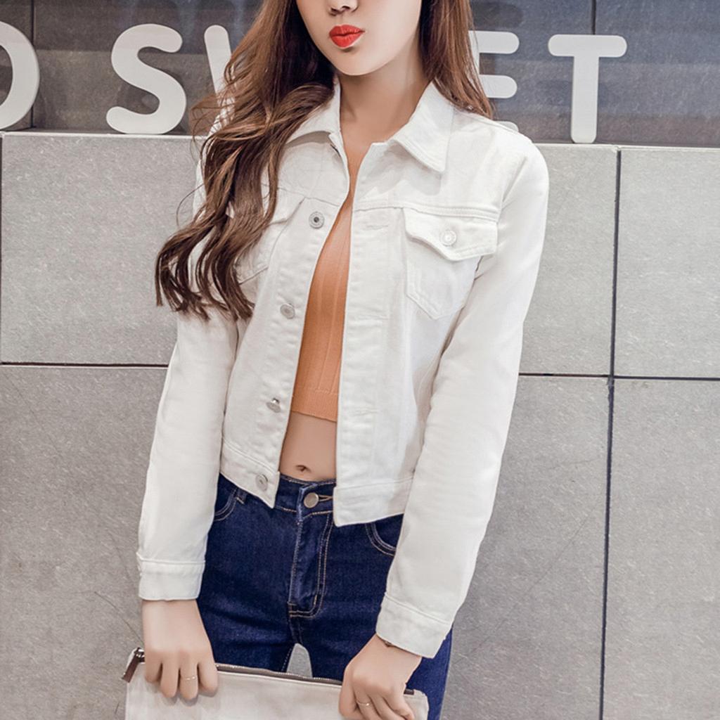 Mote kvinner Ensfarget dongerijakke Jakkeknapp Uformelle dongeriklær