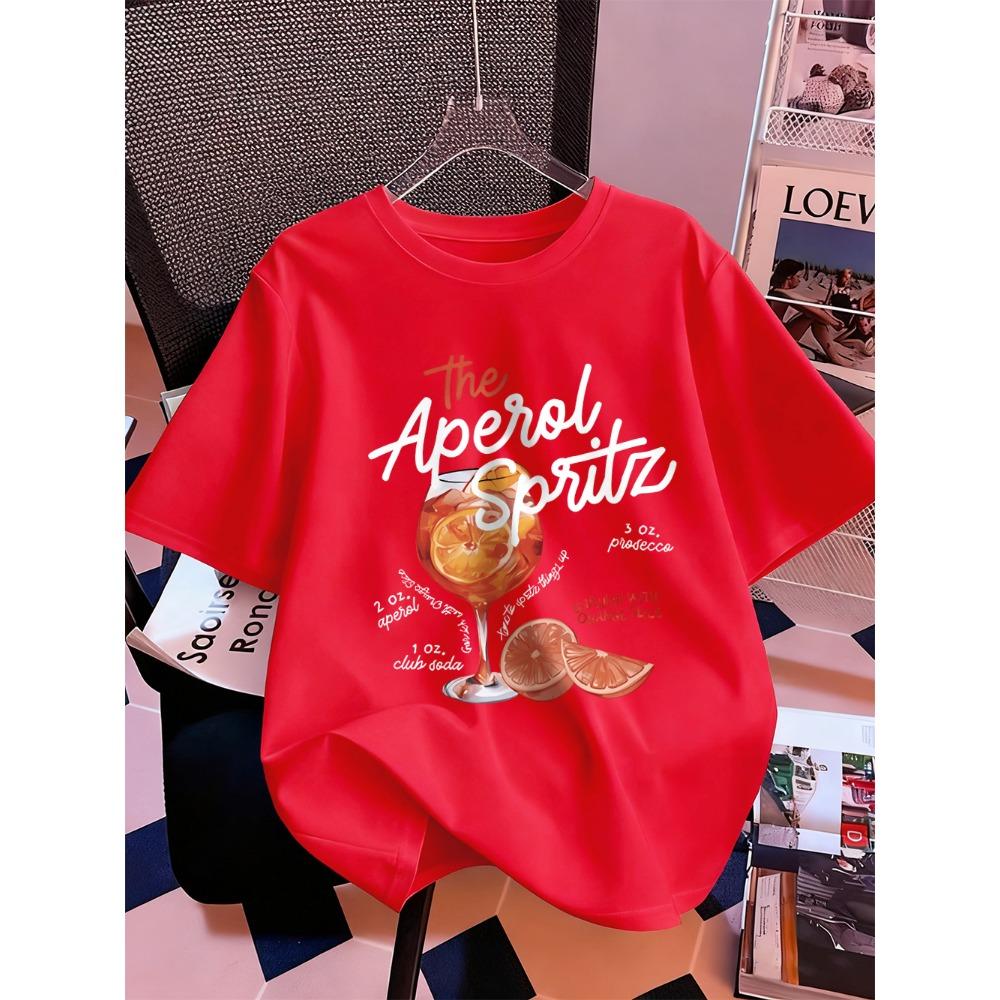 Aperol Spritz Lemon Drink Prints T-Shirt Womens Summer Short Sleeve Tops Comfortable Loose O-Neck T Shirt Sporty Clothes