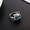 3D Blue-Eyed Fat Cat Couple Rings: Cute Electroplated Alloy Rings for Men and Women.