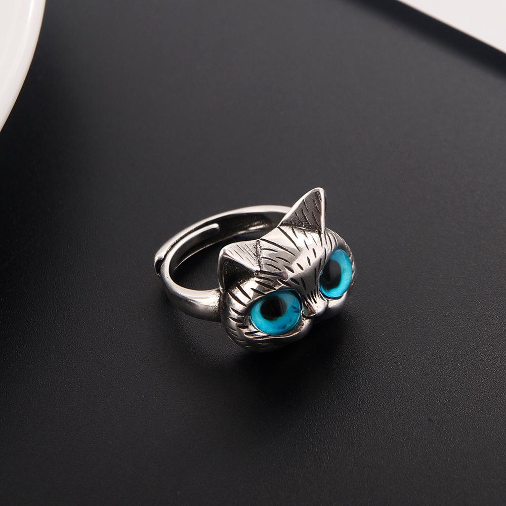 3D Blue-Eyed Fat Cat Couple Rings: Cute Electroplated Alloy Rings for Men and Women.