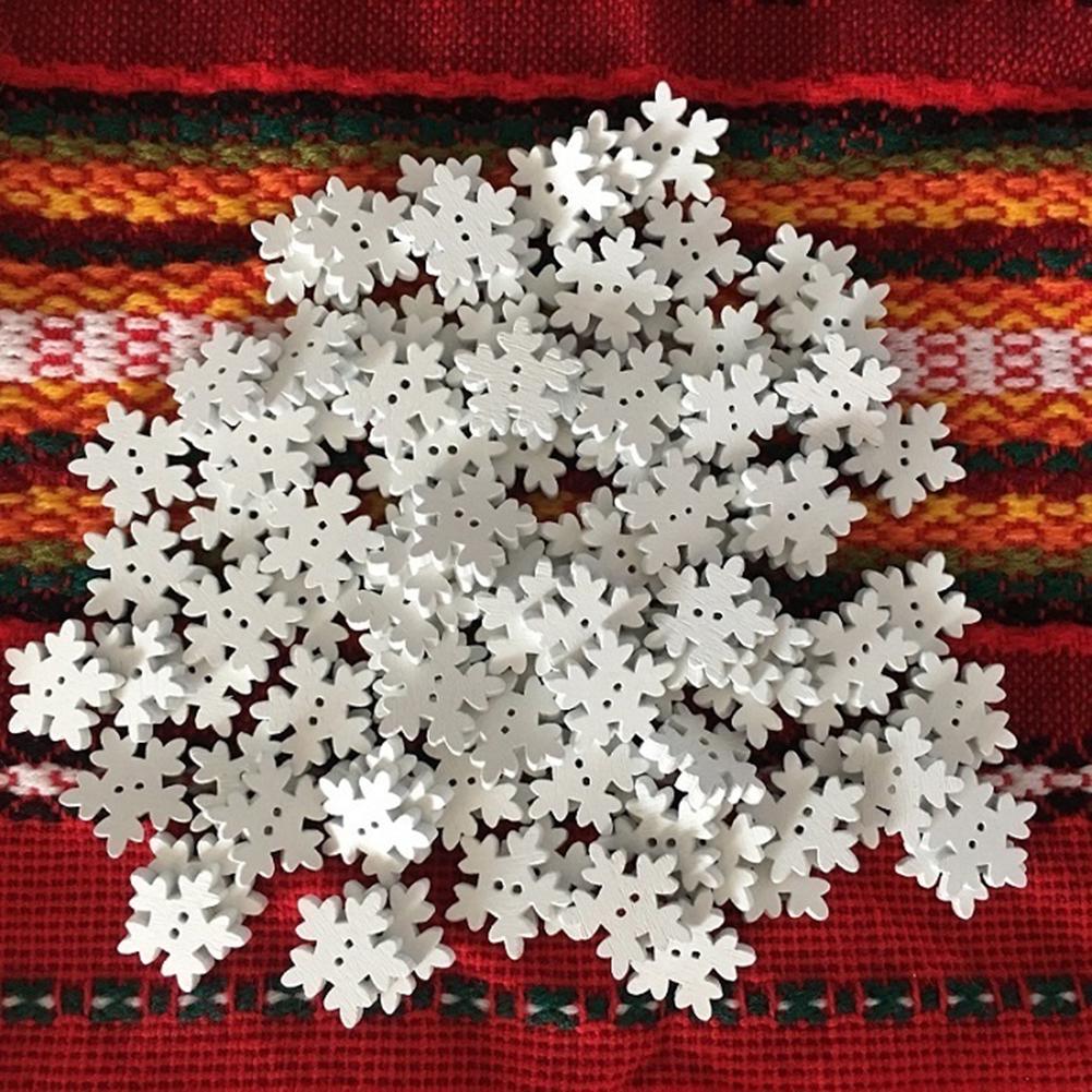 Fashion Ornaments Festival 100Pcs 1.7cm Tree Ornament Christmas Hanging DIY Snowflake Wood Craft Xmas Decor