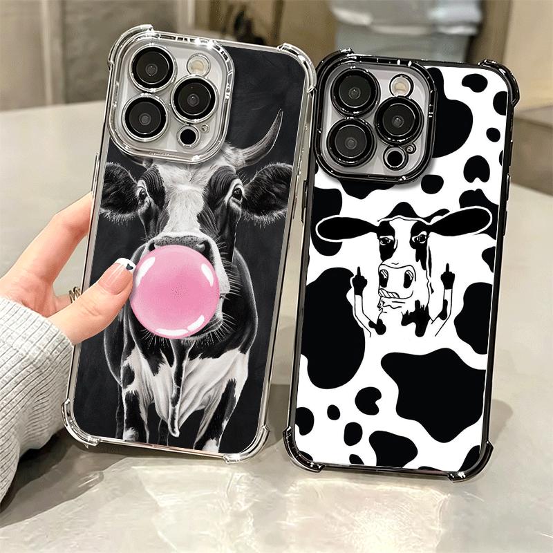 White Black Dairy Cattle Symbol Soft Phone Case For iPhone 15 16 17 Air 14 Pro Max 16E Plus 13 12 Mini Plating Anti-Fall Fundas