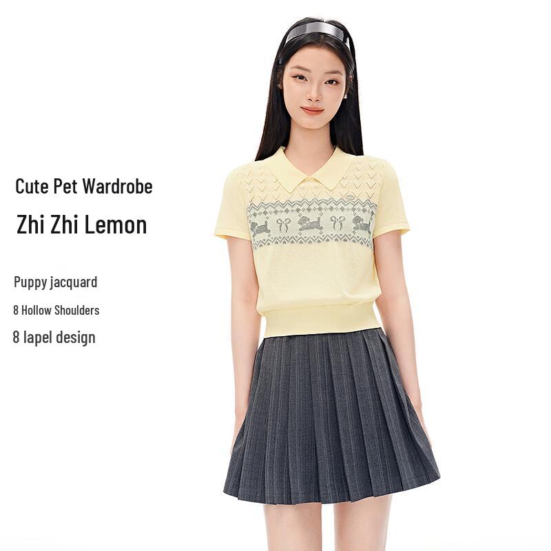 Fair Isle Puppy Knit Polo T-shirt S