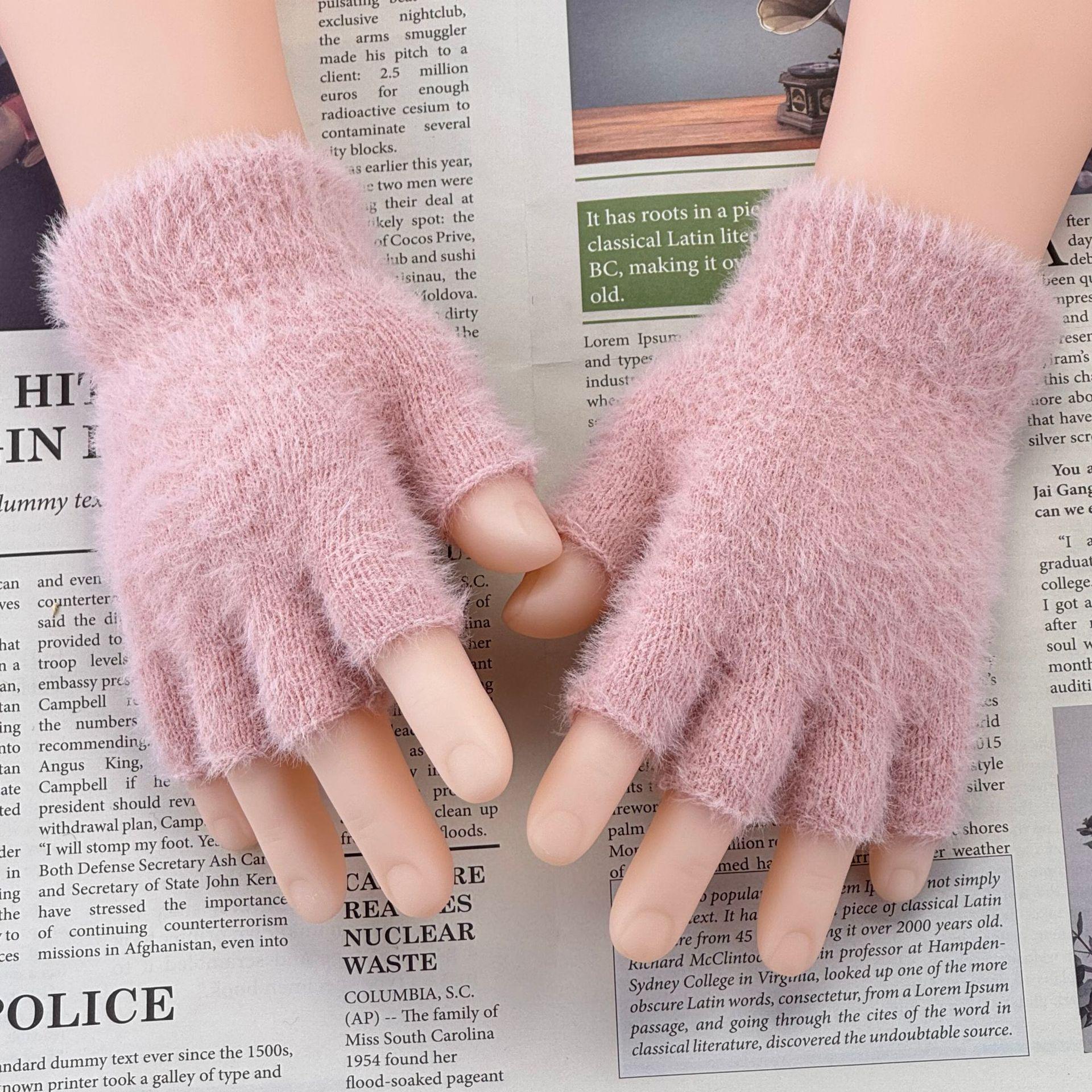 

Женские зимние плюшевые перчатки без пальцев - однотонные перчатки для письма One Size розовый