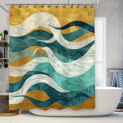Blue White Green Gold Fabric Shower Curtain Waterproof Bath Rug Decor for Home Hotel Bathroom Accessories Sets (48x72) AliExpres