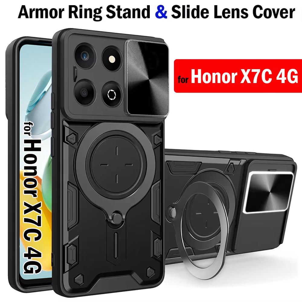 Armor Holder Funda for Honor X7C Case Slide Camera Lens Magnetic Ring Stand Cover for Honor X7C 4G Shockproof Capa