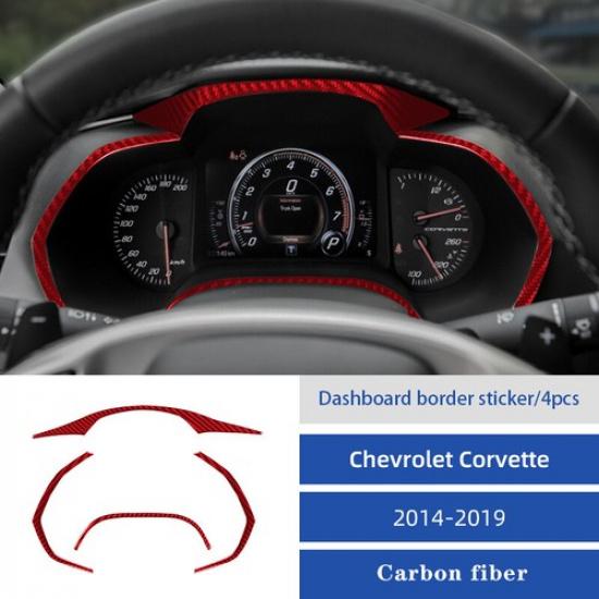 Red Carbon Fiber Car Front Dashboard Edge Cover For Chevrolet Corvette C7 14-19