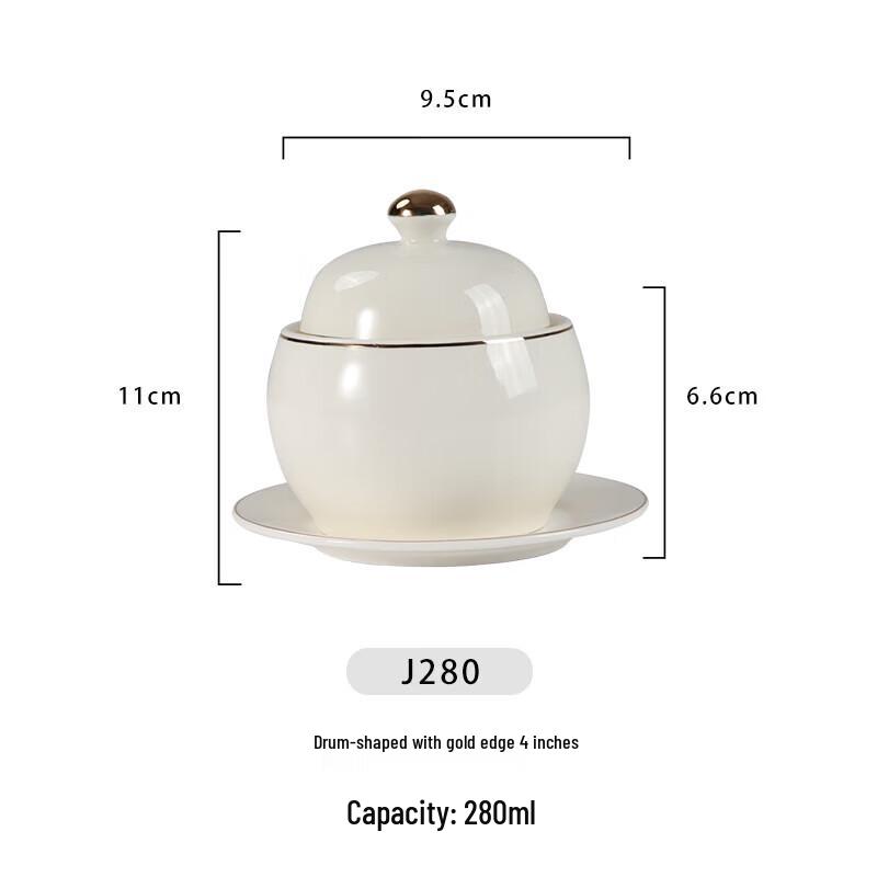 Si Shi Yan Huo Ceramic Drum-Shaped Gold-Rimmed Bowls (Set of 5)
