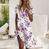 Women Summer T Shirt Dress Casual Short Sleeve V Neck Loose With Pockets