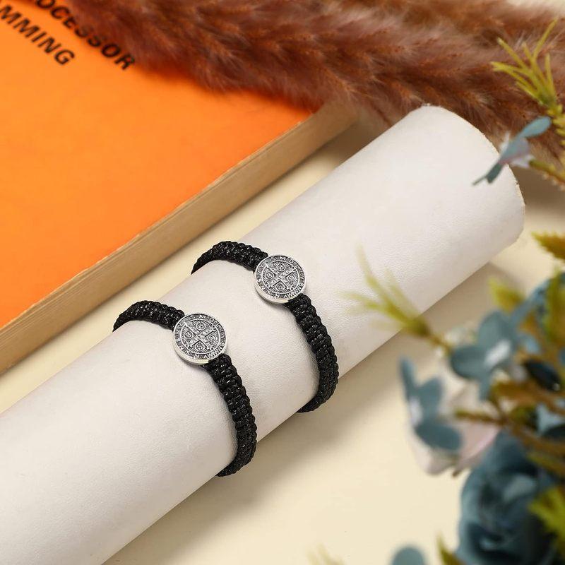 2 Pcs Catholic Saint Benedict Medal Bracelets Adjustable Black and Red String Bracelets Religious Jewelry Gifts for Men Women
