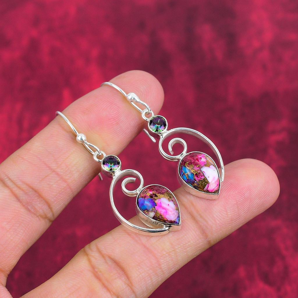 Stridii roz spinos, cercei din argint solid 925 cu topaz mistic, cercei bijuterii cu pietre prețioase lucrate manual, pentru Ziua Memorialului