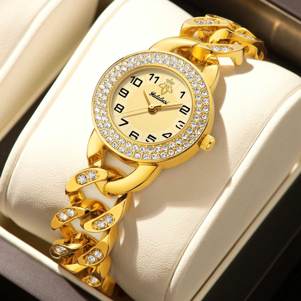 Yalalusi Chain List Full Of Diamonds Light Luxury Niche Women'S Watch Luxury Diamond Ring Gold Chain Watch