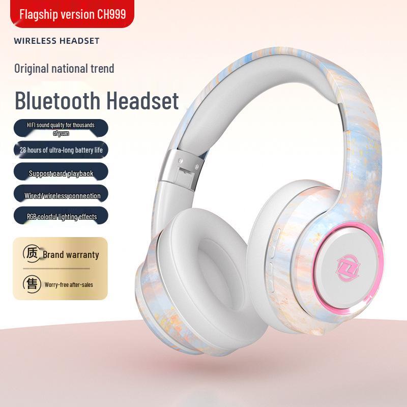 Noise-Cancelling Over-Ear Wireless Bluetooth Headphones with Card Slot and Long Battery Life for Gaming and Universal Compatibility