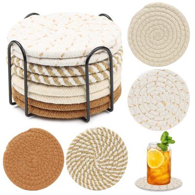 Set of 8 DARENYI Fabric Coasters. Stylish, Absorbent, Heat-resistant, and Made from Soft, Natural Cotton. Thick, Round, with Holder. Cute,