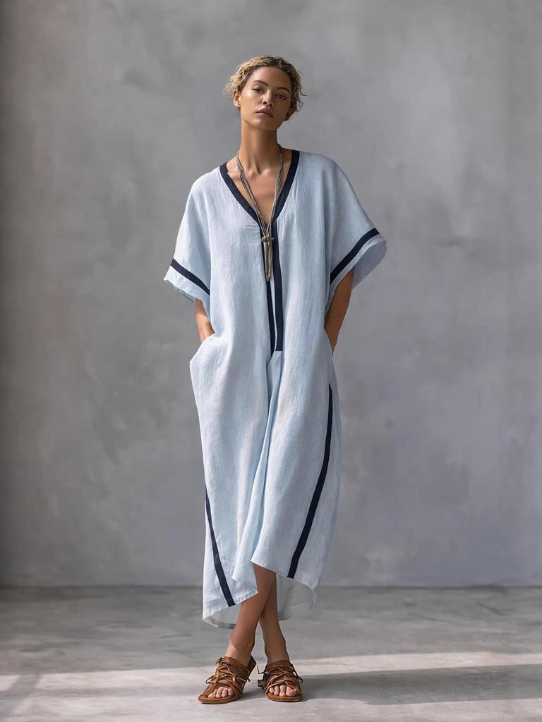 Damen Freizeit Langes Maxikleid mit kurzen Ärmeln - Neue Frühling/Sommer Kollektion