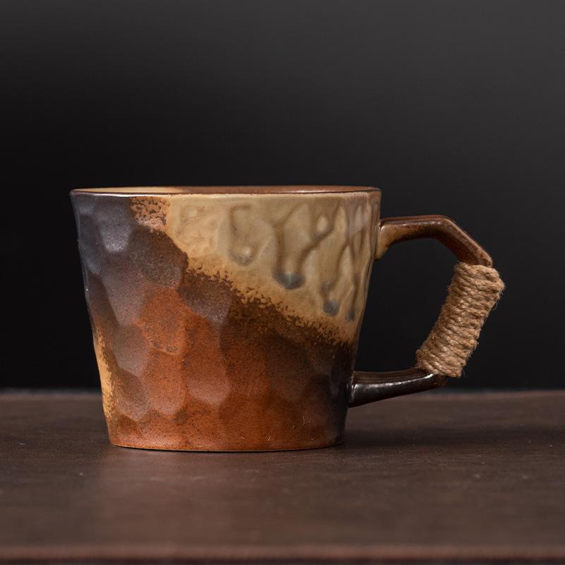 Vintage Gradient Irregular Thread Ceramic Mug Vintage Tie Coffee Cup Birthday Gift Breakfast Oat Milk Cup Office Mug Home Decor