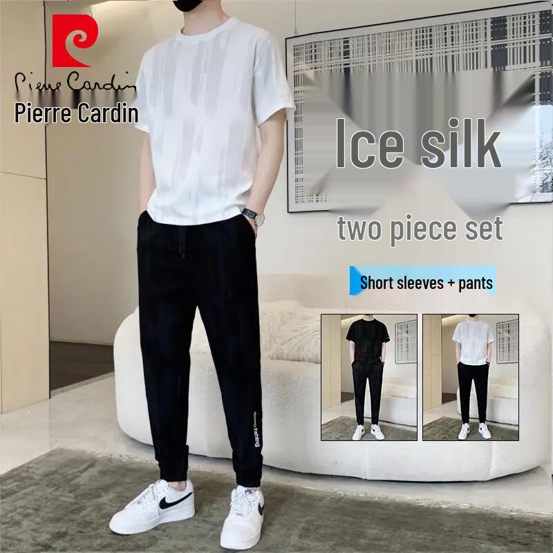 Pierre Cardin Men s Ice Silk Short Sleeve T-shirt & Straight Pants Sport Set L