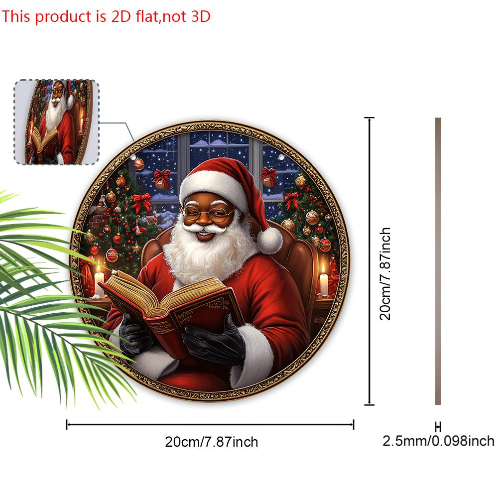 Schwarzer Weihnachtsmann Holzweihnachtsschild - Navidad Rundes Schild für Hof, Tür, Wandbehangdeko - Ideale Weihnachtsdekoration