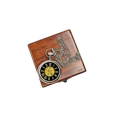 Vintage Brass Pocket Watch 2" with Wooden Box | Nickel Finish