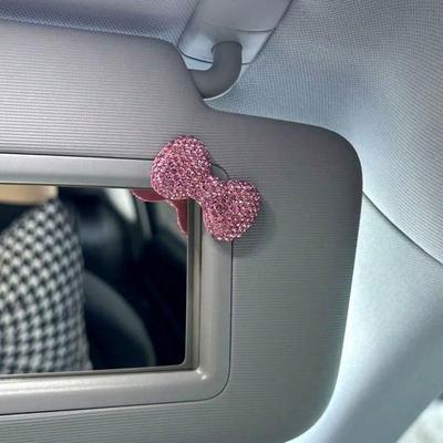 1pc Car Interior Decor DIY Rhinestone Bow Leopard Print Makeup Mirror Decor, Cute Ins Style, Multiple Options
