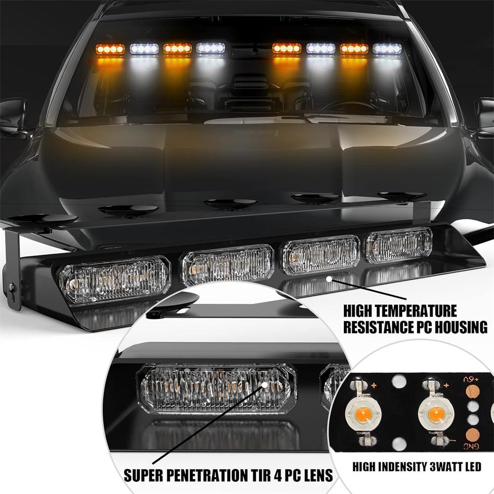 Emergency Dash Strobe Lights Safety Lights 16 LED Flashing Warning Hazard Windshield Visor Traffic Light Bars for Trucks