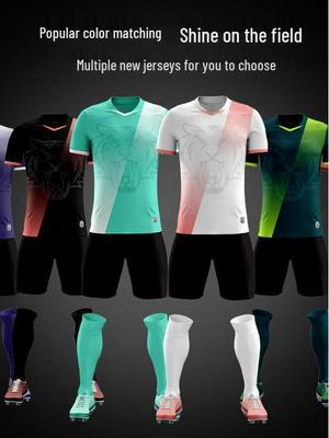 Men's Youth Summer Soccer Jersey Set - Printed Team Training and Competition Uniform for Students and Children
