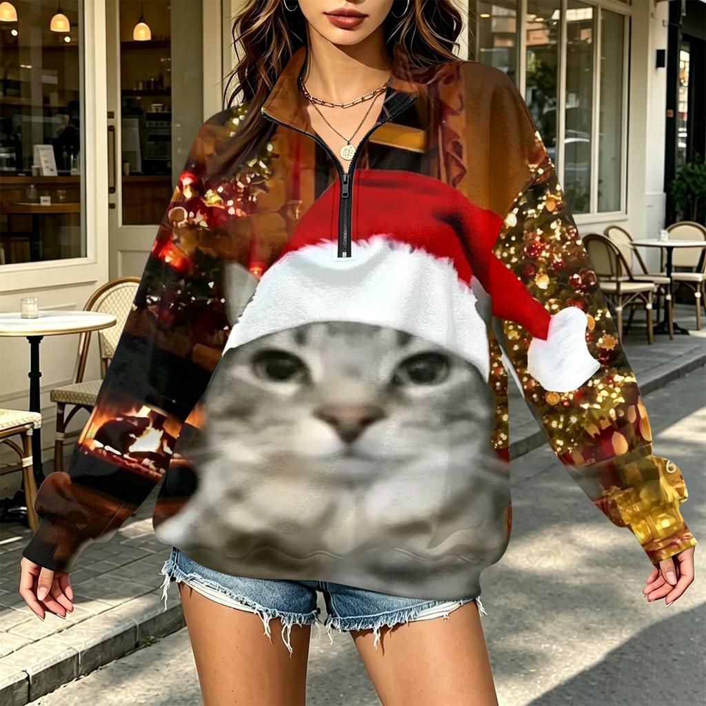 Women's Trendy Printed Half-Zip Sweatshirt Lightweight Casual Pullover for Everyday Wear