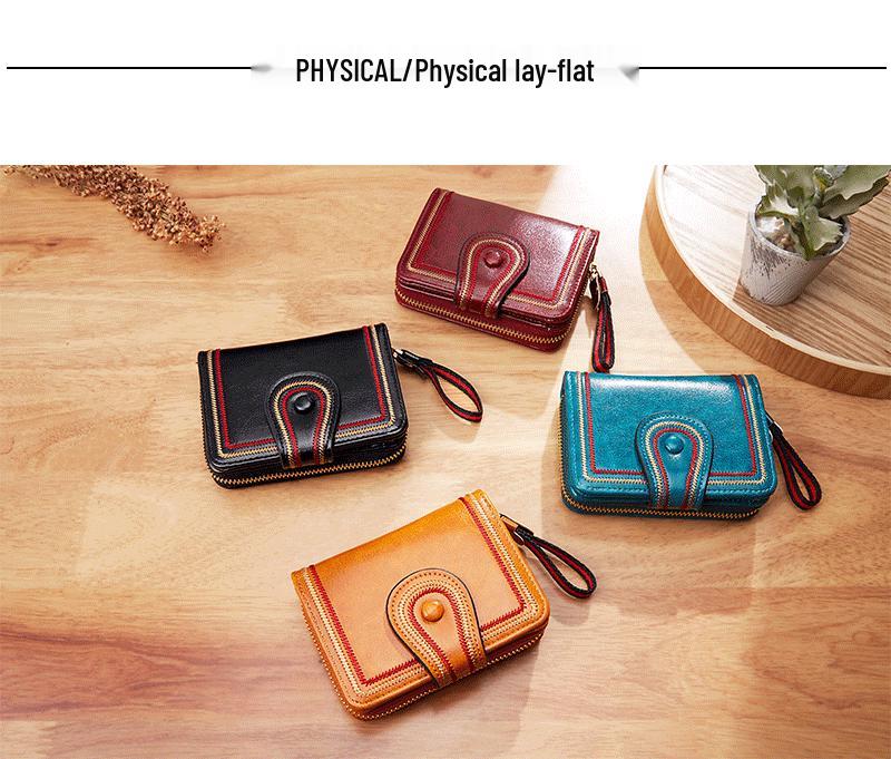Women's Retro Oil Wax Leather Accordion Wallet with Multi-Card Slots and Zipper