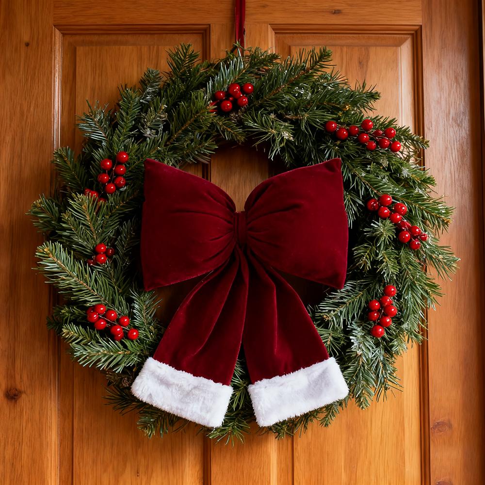 Large Christmas bow, Christmas red pendant, large three-dimensional bow, Christmas tree ornament with internal stuffing