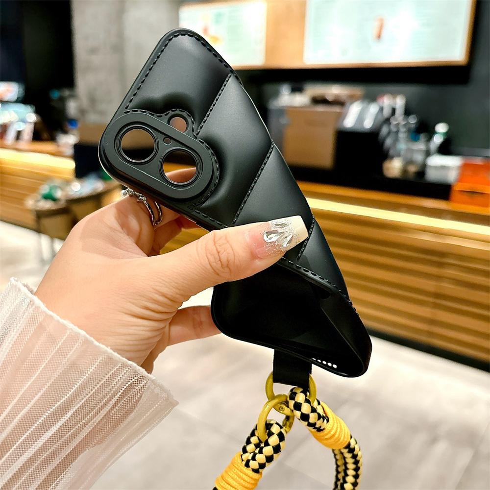 Down Jacket Hand Wrist Strap Case for For Iphone 16 1 14 13 Pro Max 12 11 X Xr Xs 7 8 Plus SE Lanyard Solid Color Soft Cover