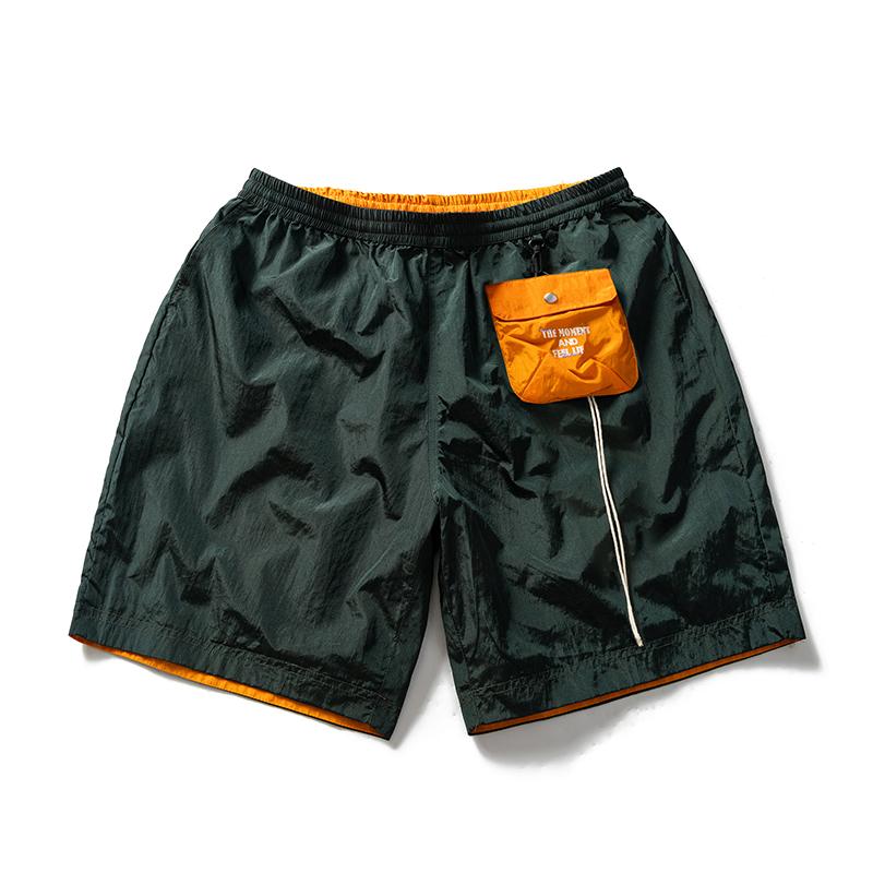 Men s Contrast Color Utility Shorts – Elastic Waist Nylon Cargo Shorts with Pocket for Streetwear & Summer M(45kg-55kg) зелёный
