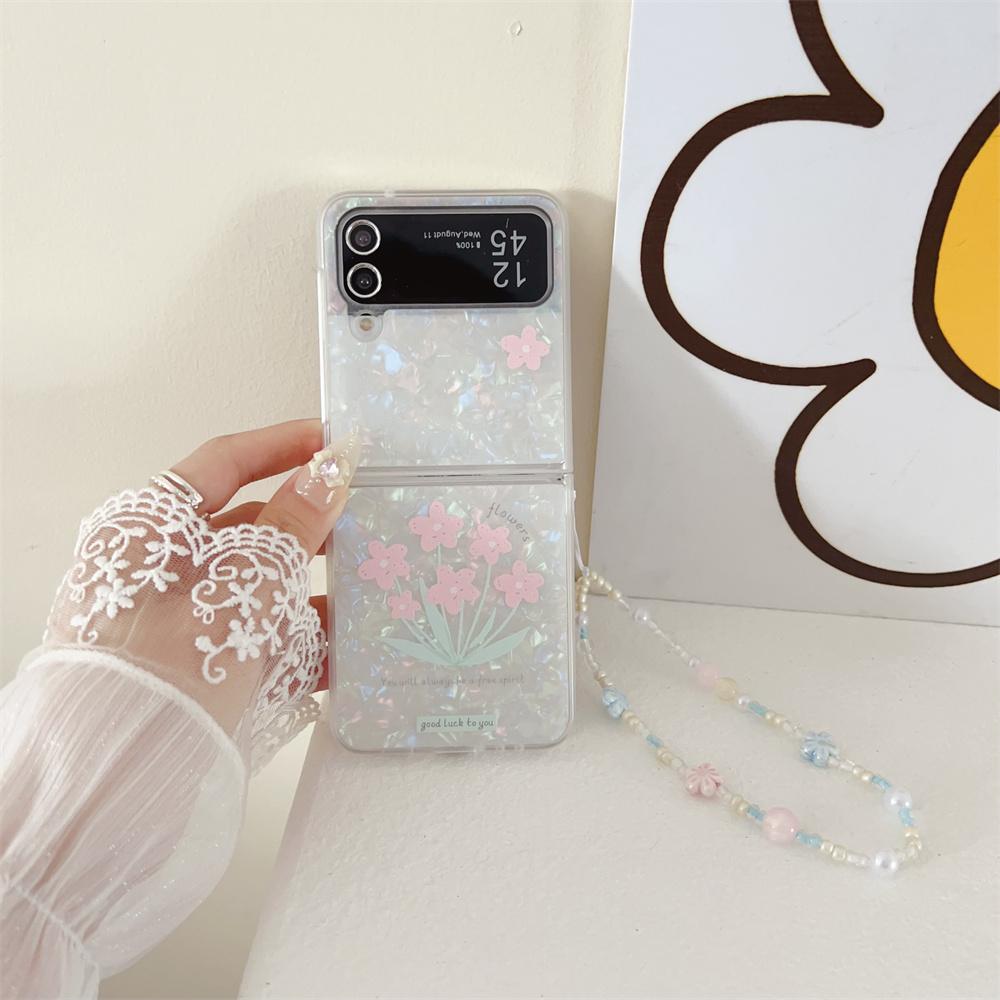 

Чехол-ремешок с браслетом Tulip Flower 6/5, роскошный узор Shell для Samsung Galaxy Z Flip 6/5/4/3 Z5/Z6/5G, чехлы, чехол for Samsung Z Flip 3