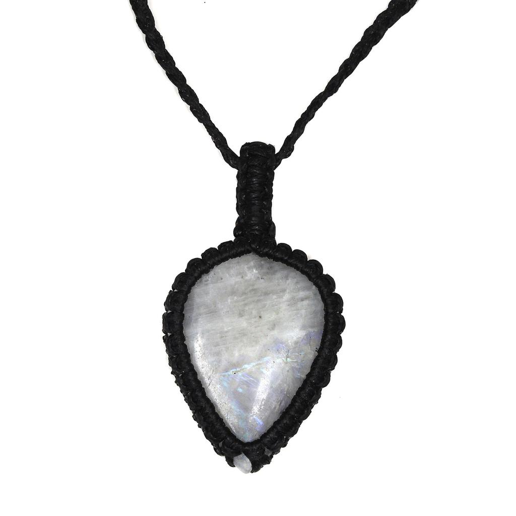 Moonstone Necklace Macrame Handmade Natural Bohemian Crystal Rainbow Healing