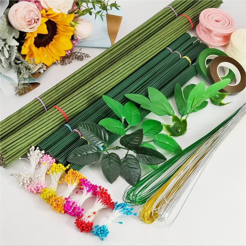 Handmade Green Floral Stem #2 with Glue-Wrapped Iron Wire for DIY Bouquets