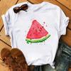Maycaur Nové Kawaii Dámské Topy s Potiskem Ovoce Jahody Ležérní Dámské Krátkorukávové Streetwear Černé Trička Oversized s Kulatým Výstřihem