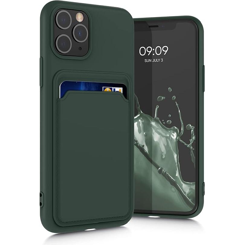 kwmobile Case Compatible with Apple iPhone 11 Pro Case - TPU Phone Cover with Credit Card Holder - Dark Green