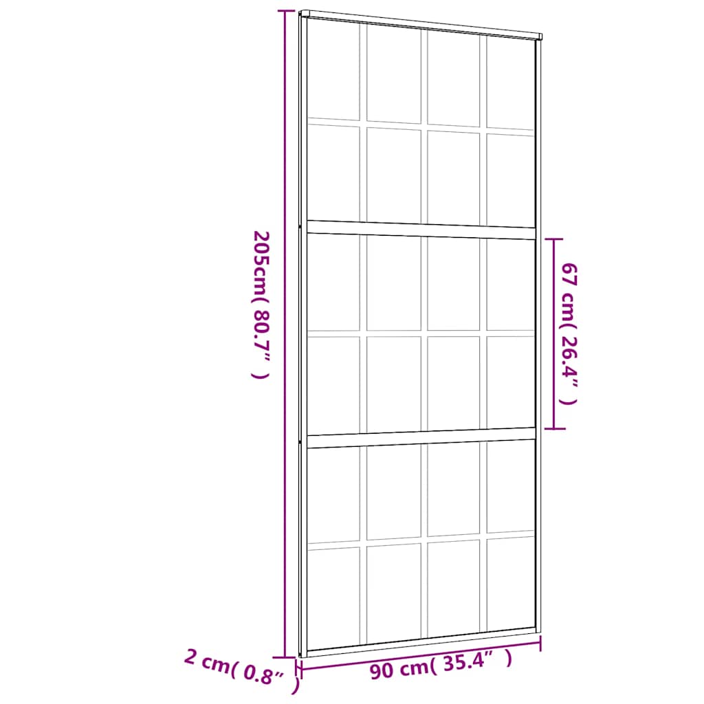 Sliding Door Golden 90 X 205 Cm Tempered Clear Glass and Aluminum