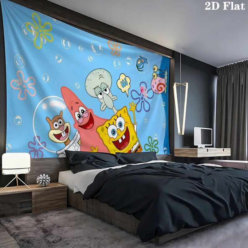 SpongeBob Cartoon Wall tapestry, aesthetic printed fabric blanket, suitable for bedroom, living room, and home decor.