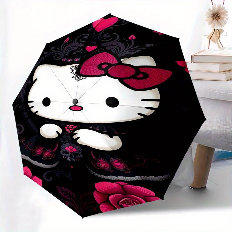 Hello Kitty,Gothic Style Automatic Folding Umbrella-Simple 8-Rib Design, Bright Cartoon Pattern, Durable Iron Frame, Suitable For Travel, Ou