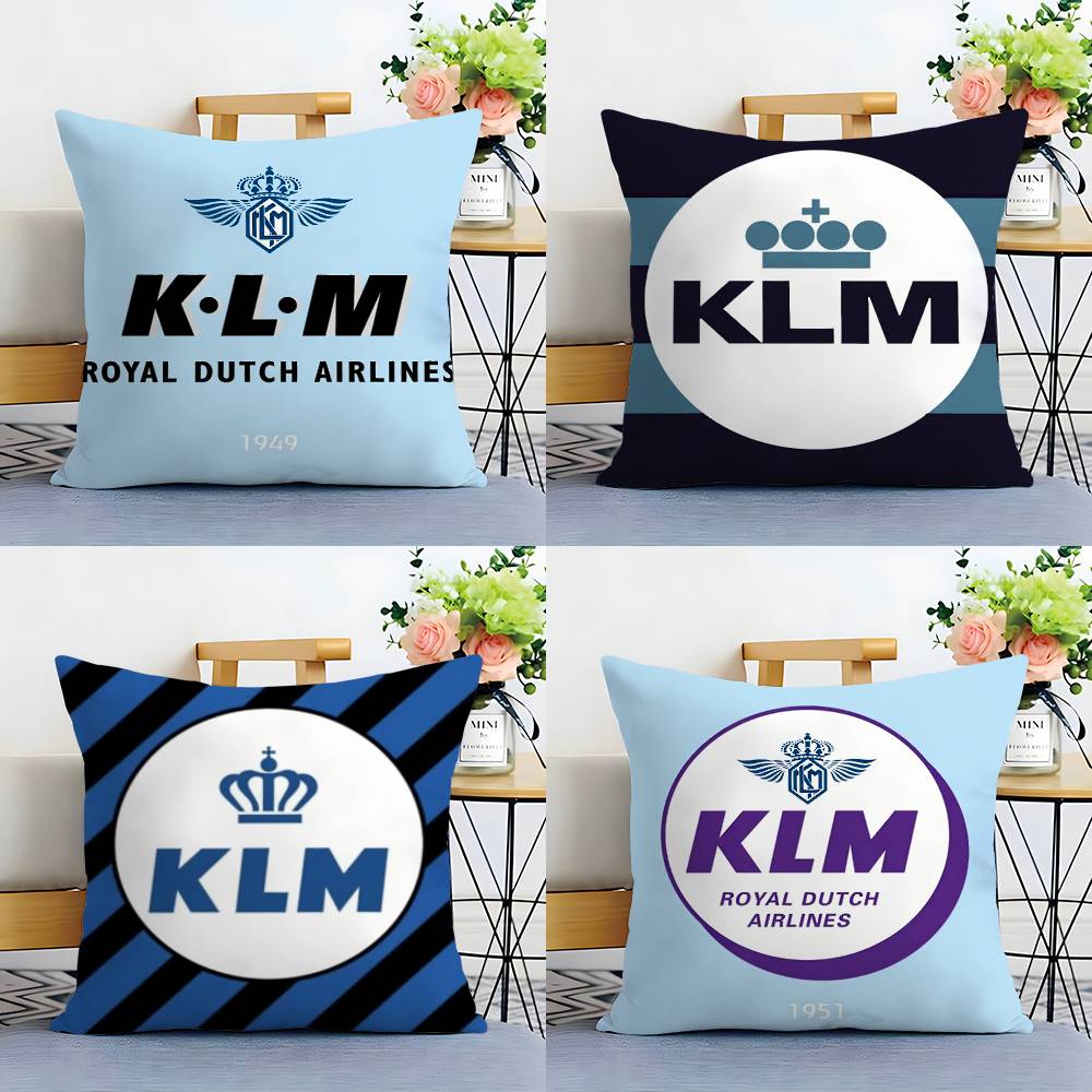 Netherlands K-Klm R-Royal Dutch Airlines Pillow Case Plush Fabric Soft Double Sided Print Sofa Cushion Cover Throw Pillow Covers