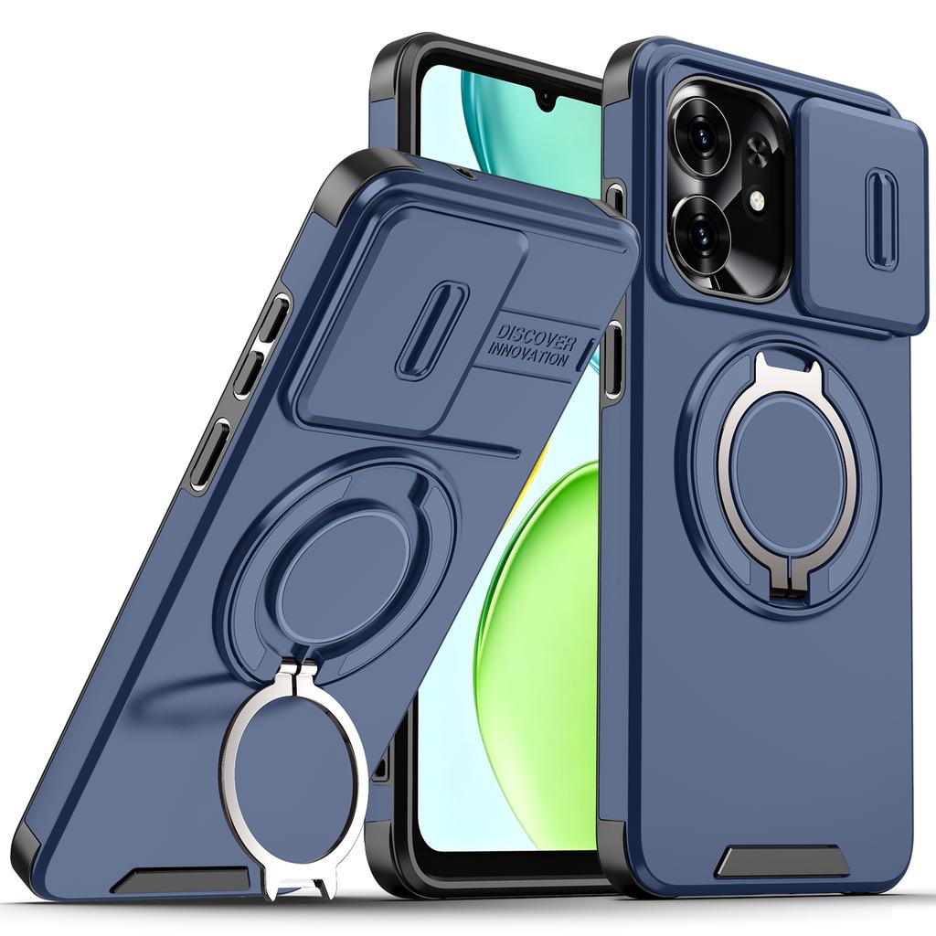 Magnetic Metal Ring Stand Armor Case For Honor X6d Play 80 Slide Push Window Lens Protection TPU Frame Hard Plastic Phone Cover