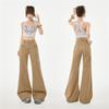 Spring Summer Coffee Soft Elastic Relax Slim Micro Flare Denim Pants For Ladies Casual Pants Oversize Denim Trousers