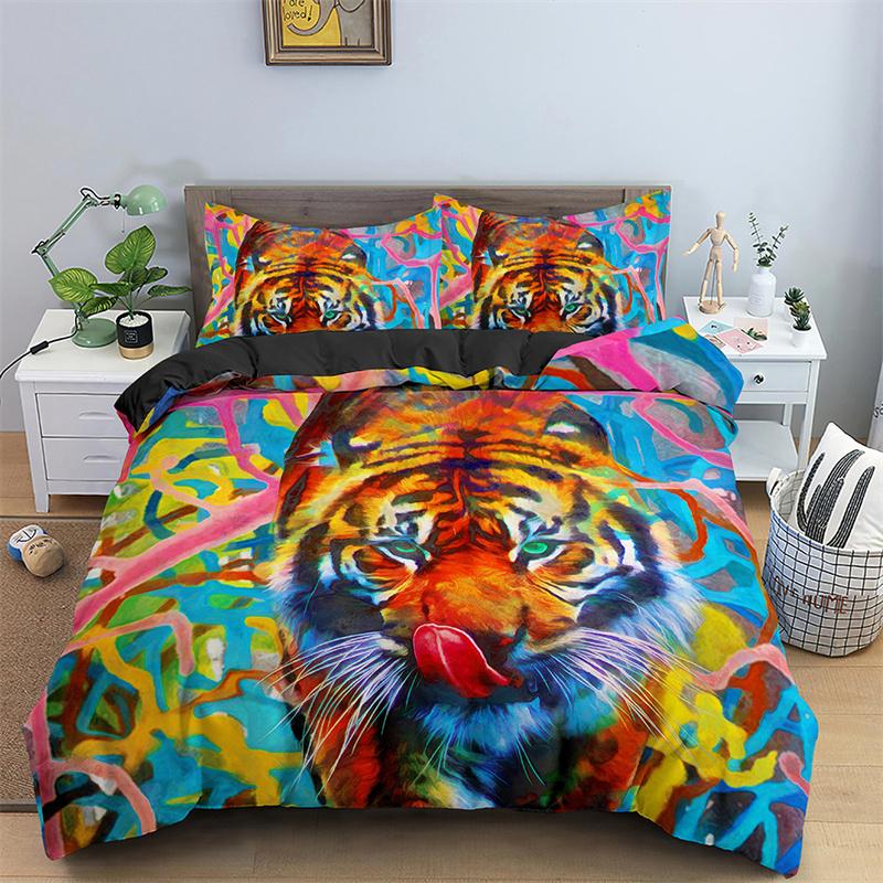 Tiger Duvet Cover Twin For Kids Boys 3D Animal Print Comforter Cover Wildlife Bedding Set Microfiber Quilt Cover With Pillowcase