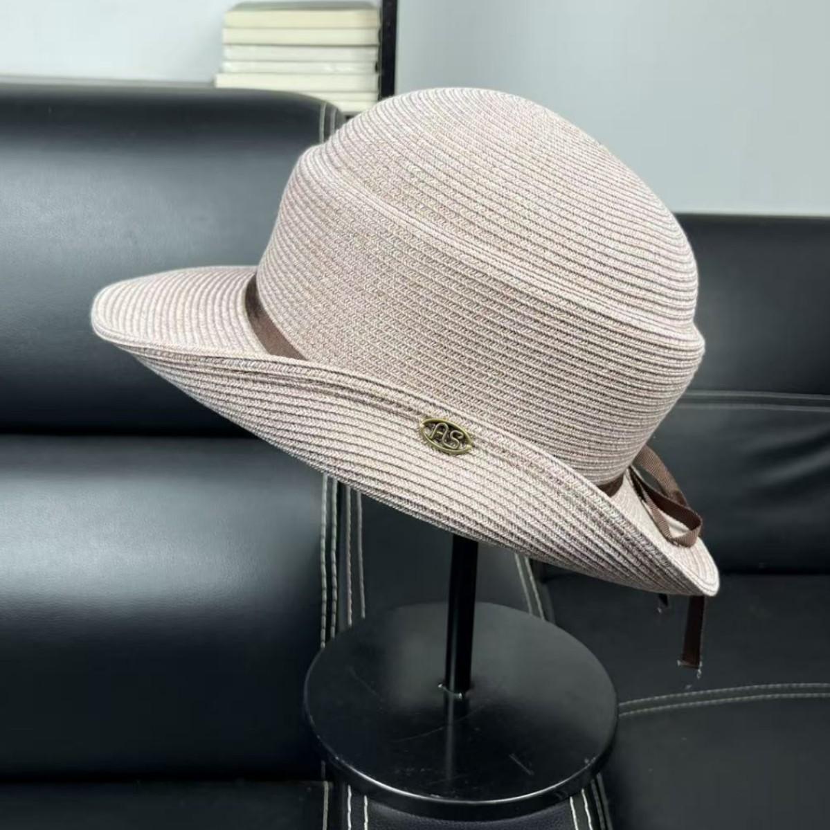 

French Hepburn style elegant top hat women s summer retro face small warped edge thousand gold straw woven sun protection fisherman basin hat M（55-58cm） светло-розовый