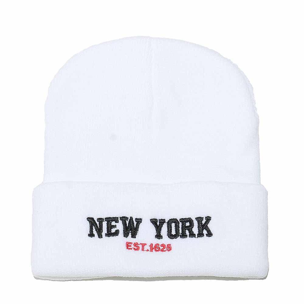 New York Letter Embroidered Knit Hat Versatile Beanie Wool Hat Outdoor Cycling Pullover Hat