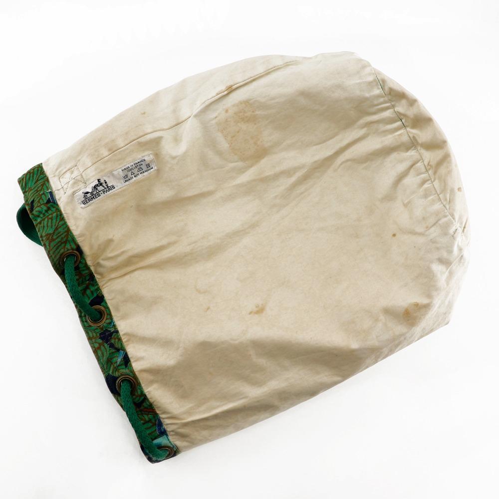 Hermes One Belt Shoulder Bag Botanical Pattern Bird Pattern Vintage Green Cotton Women Used