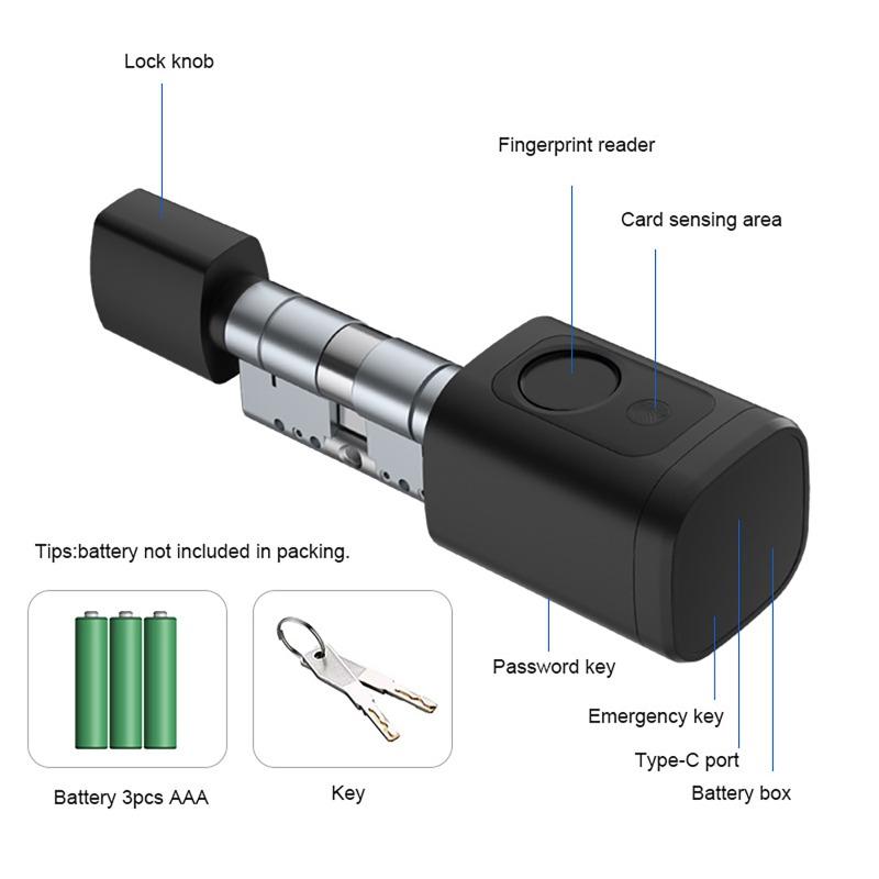 Smart Electronic Door Lock APP/ Password/ Card/ Key/Fingerprint Unlock Tuya TTLock APP Smart Adjustable Cylinder Lock for Home